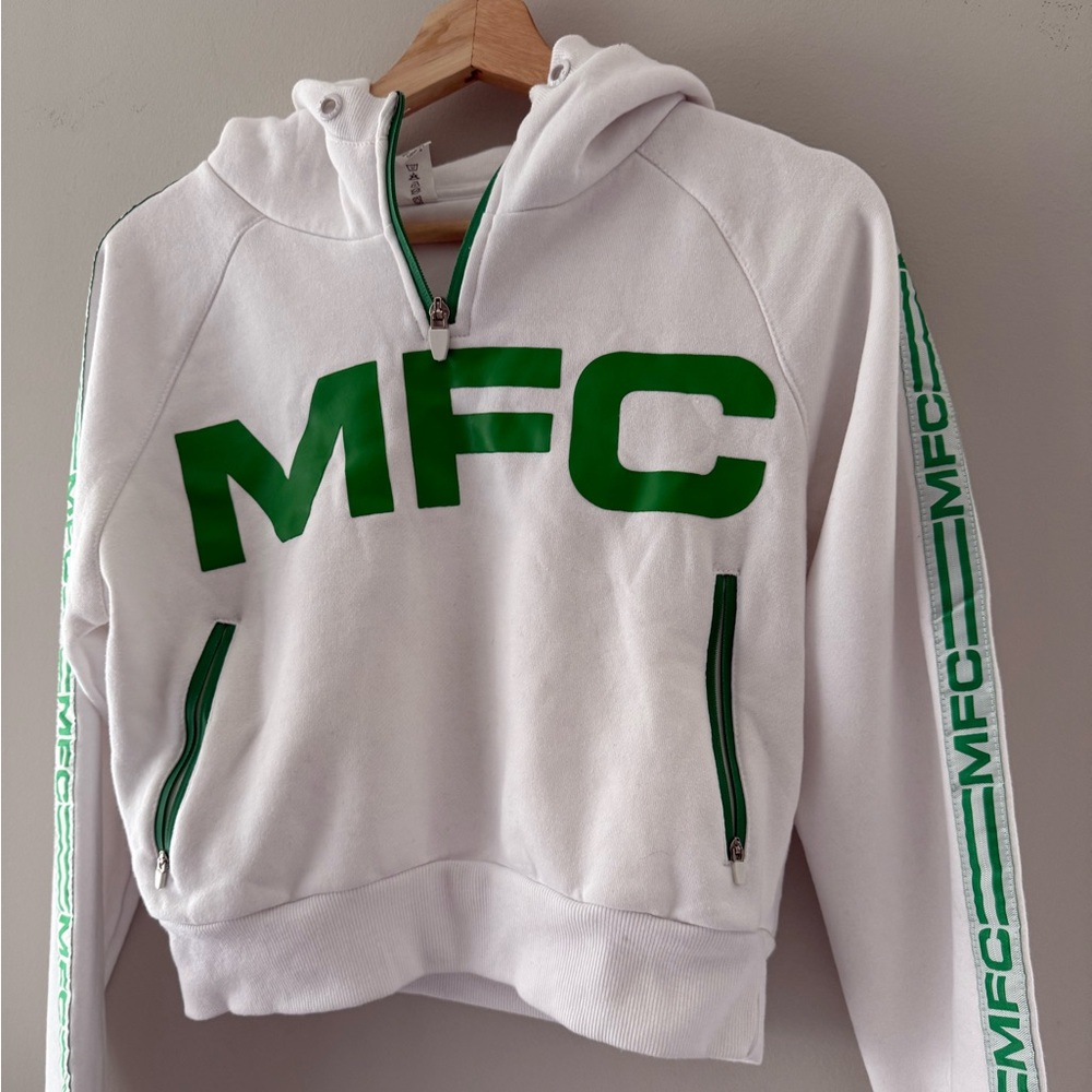 MFC White Hoodie Three-Quarter Zip with Green Accents - Picture 2 of 7